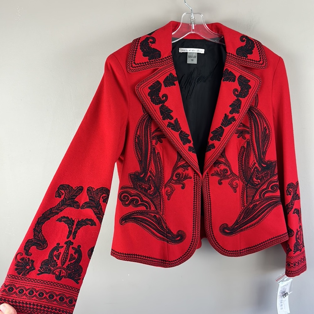 Peter Nygard Red Blazer with Black Embroidery - Picture 7 of 16
